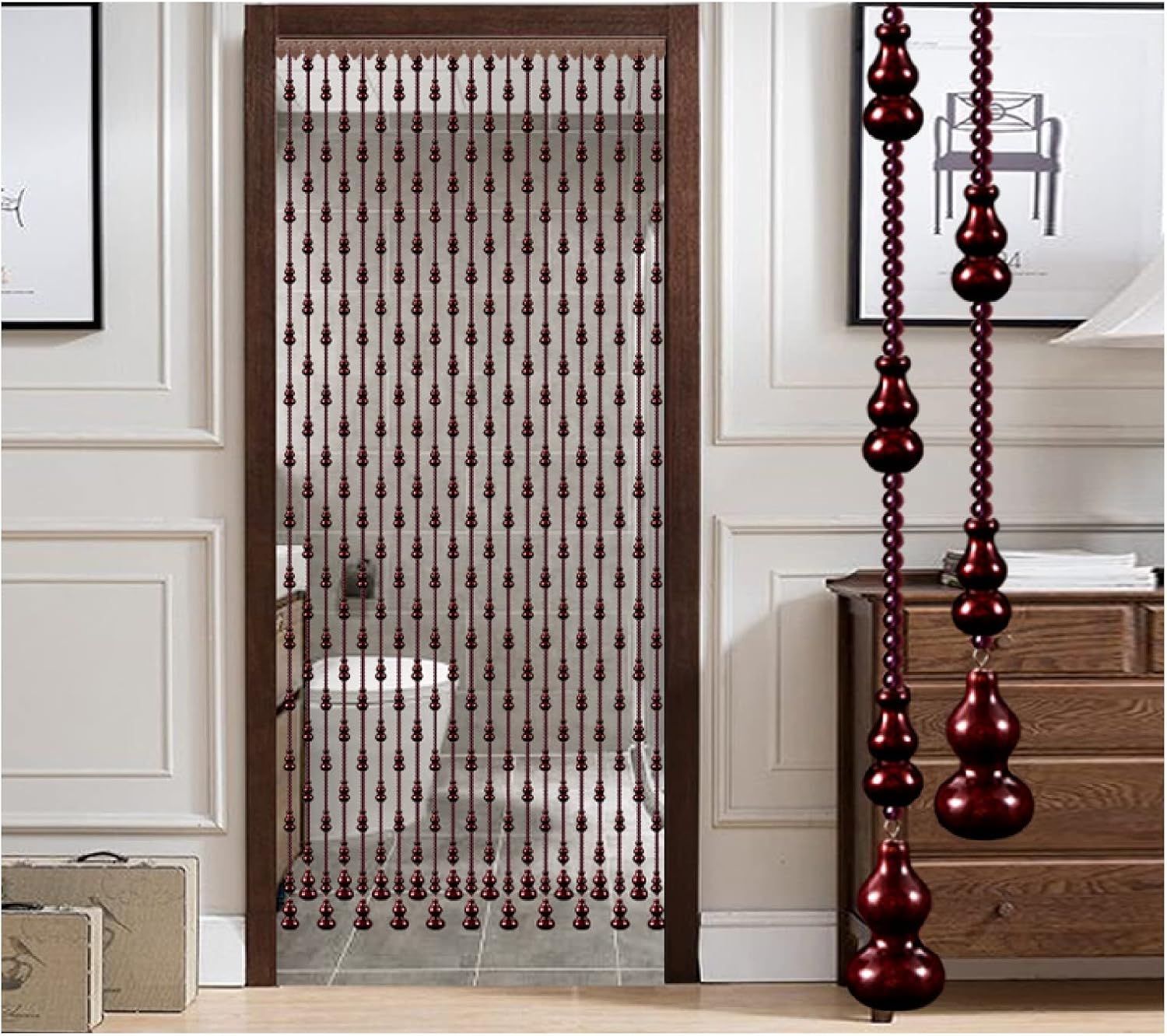 ZHANGQINGXIU Wooden Bead Door Curtain Decor Panel