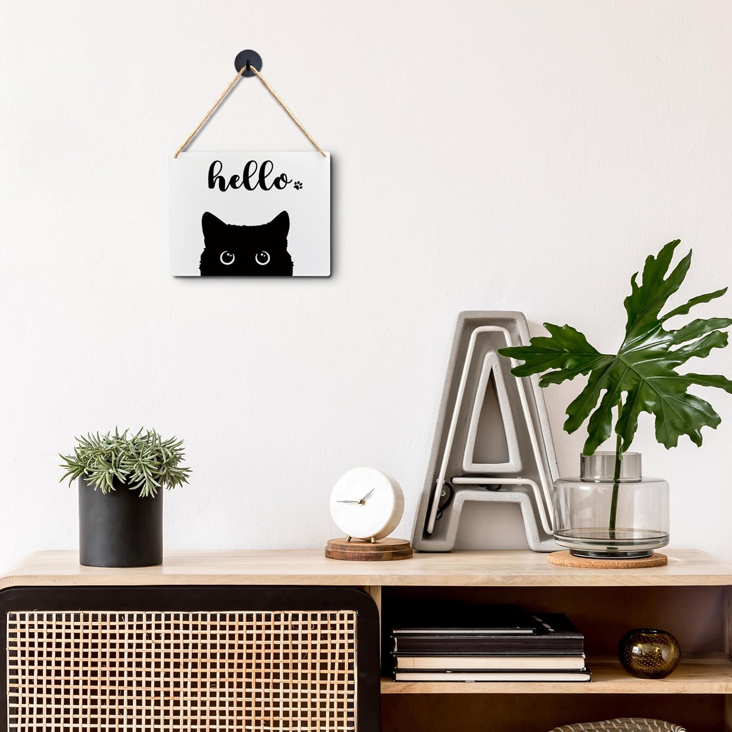 Lacosu Wall Pediment Cat Welcome Sign 10x8 Inches