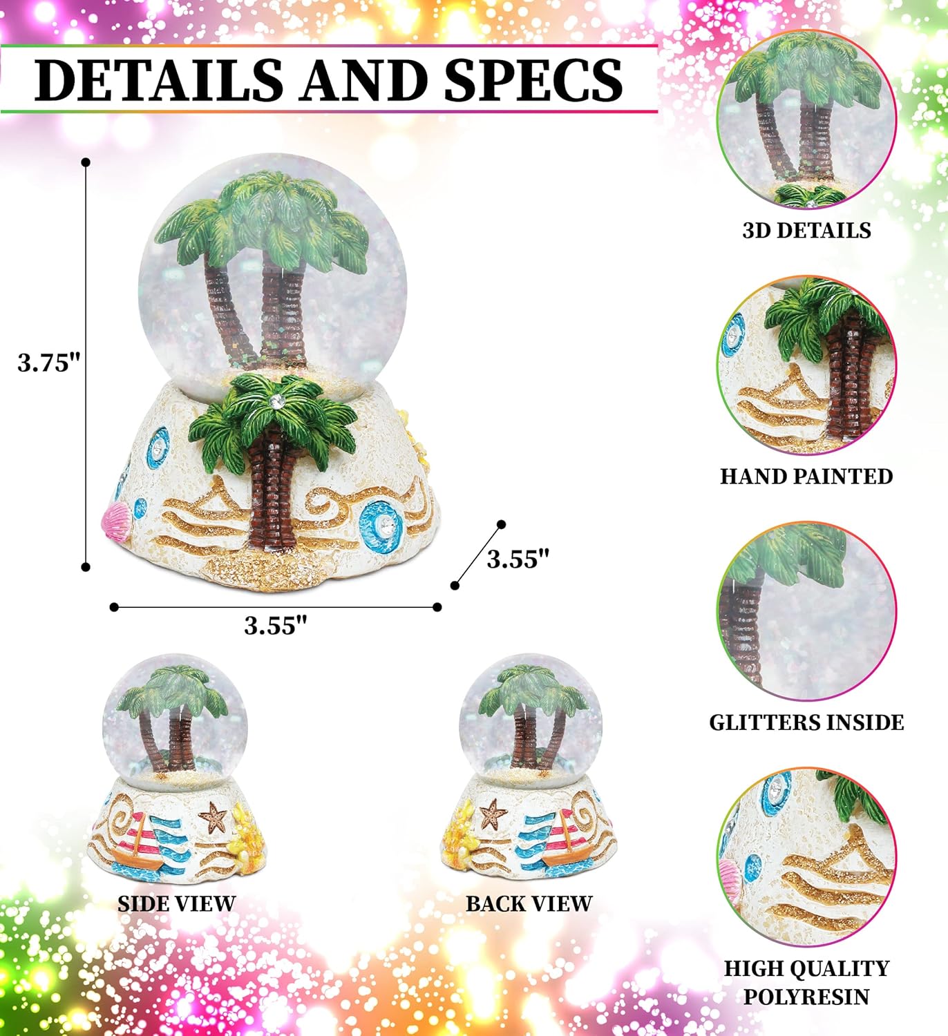 COTA Global Palm Tree Snow Globe - Sparkly Glitter Decor