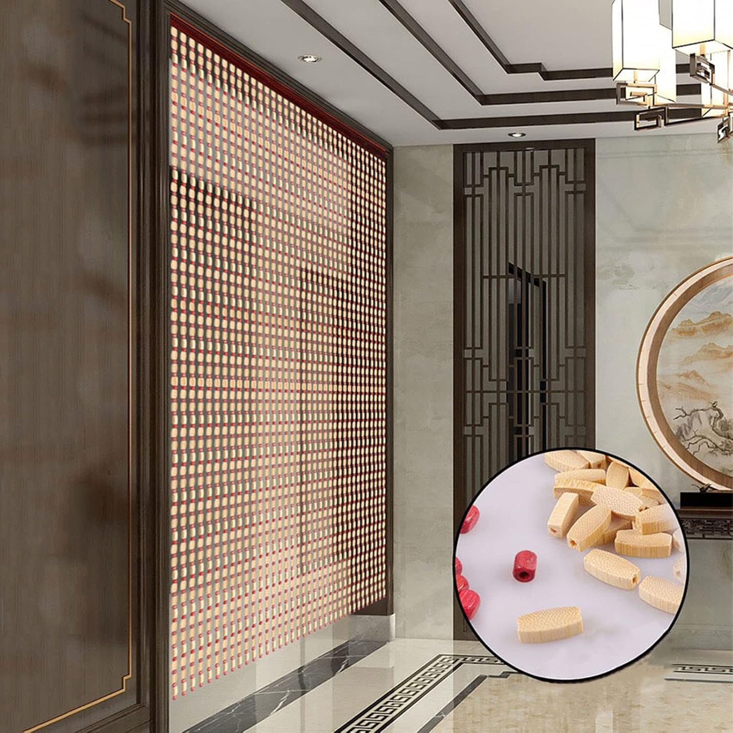 Wood Beaded Curtain for Doorway Bamboo Decor Divider