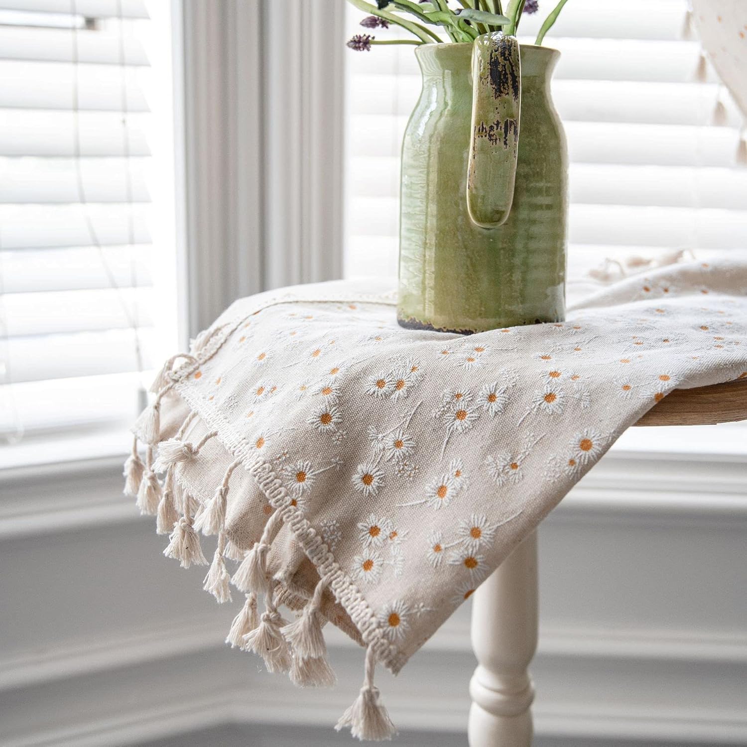 Daisy Boho Curtains for Girls Room Farmhouse Linen Blend Window Drapes