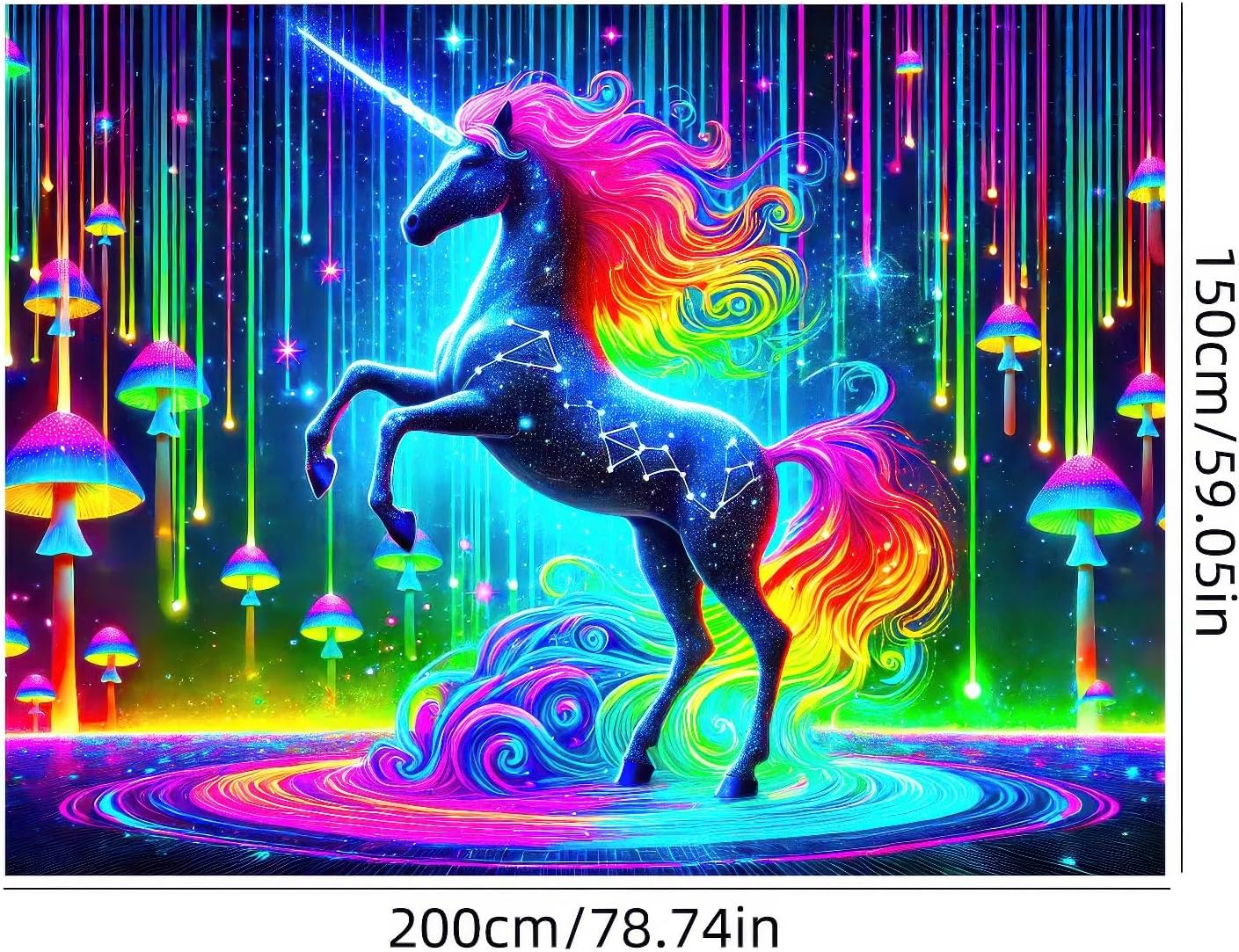 BlissYard UV Reactive Unicorn Wall Tapestry