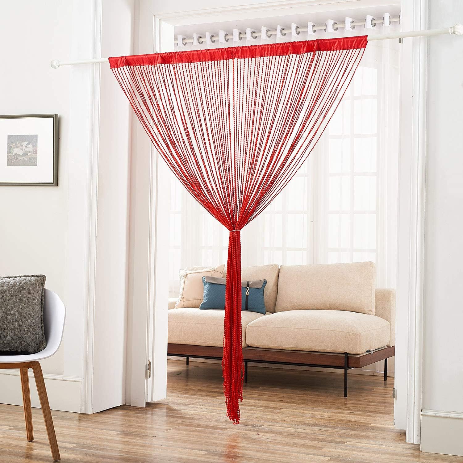 Red Spaghetti String Curtain Panel 100x220cm Doorway Privacy Decor