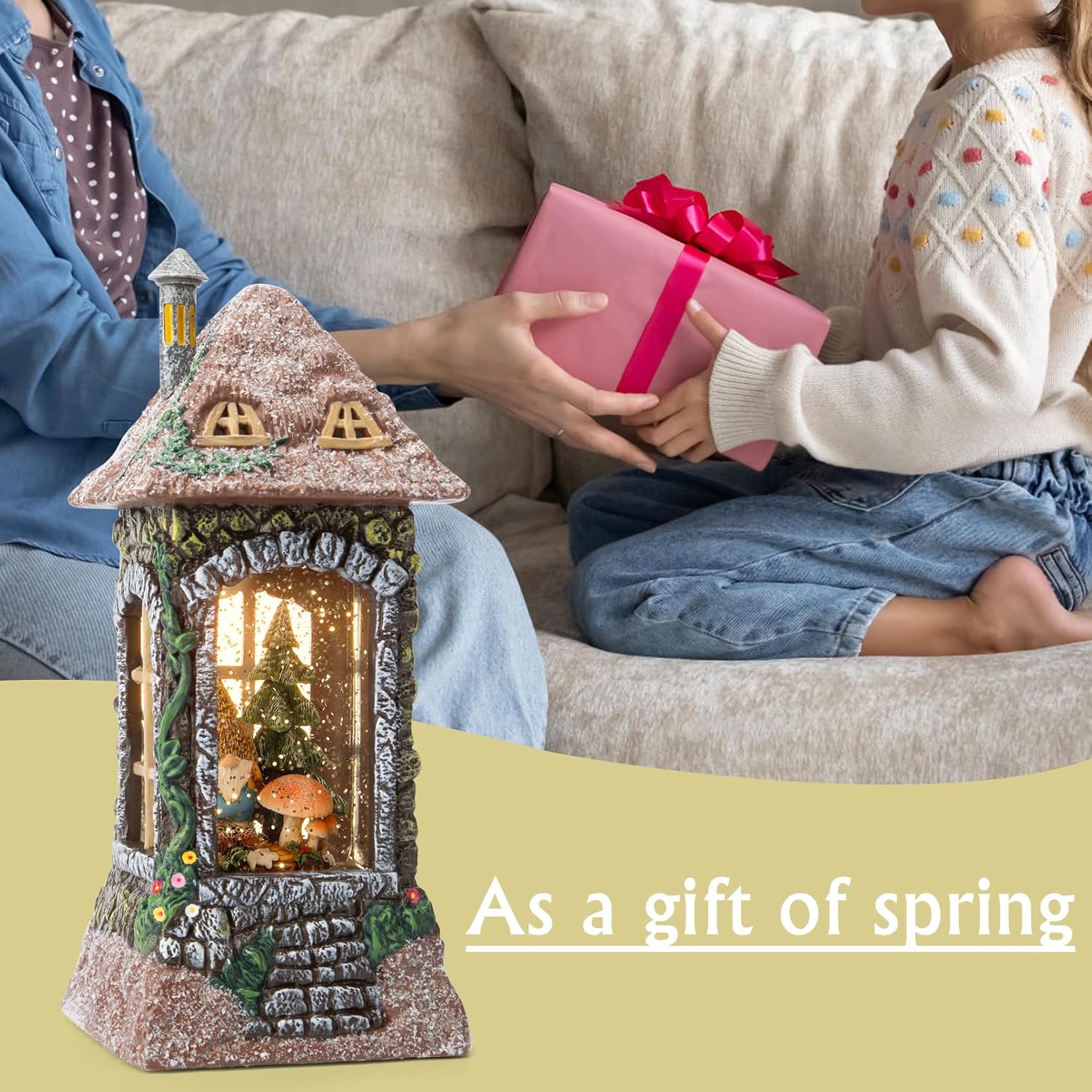 Spring Gnomes Snow Globe Decor with Timer