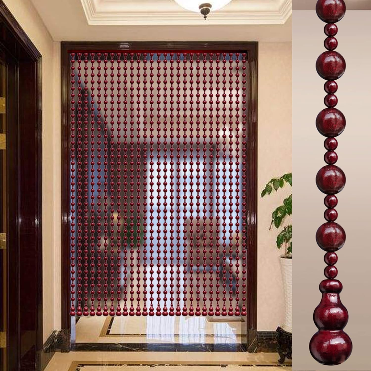 KDDEON Retro Style Wood Bead Curtain 25 Strands