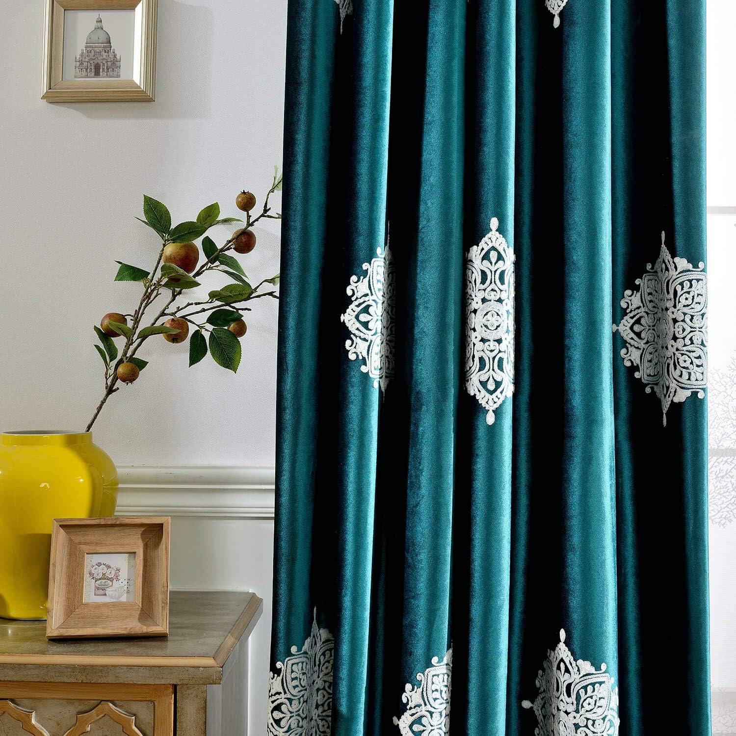 VOGOL 2 Piece Flower Embroidered Curtains Set