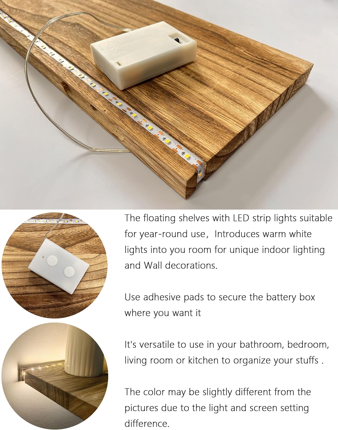 Comtelek Floating Shelves with LED Lights Set of 2
