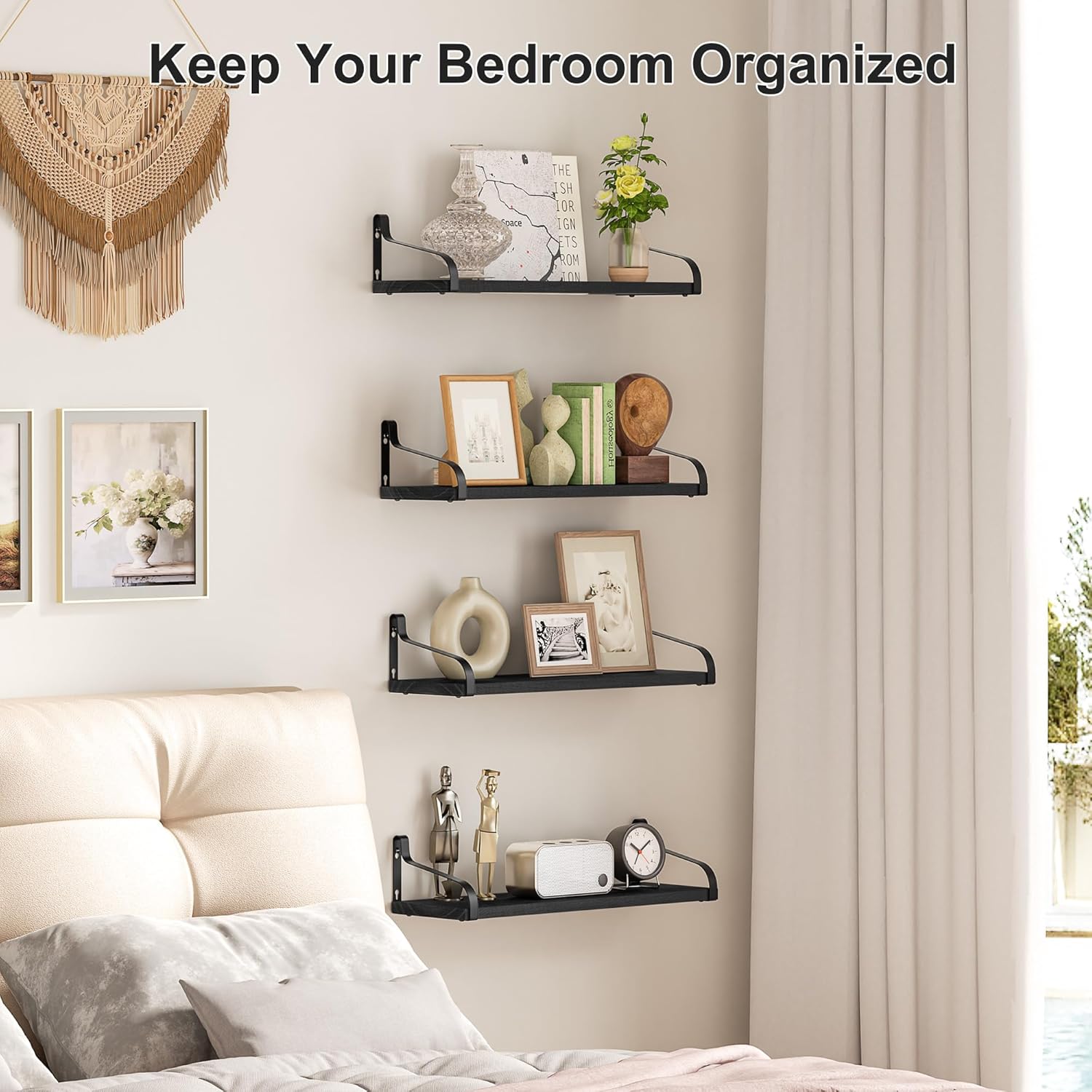 Love-KANKEI Black Floating Shelves Set of 4 for Wall