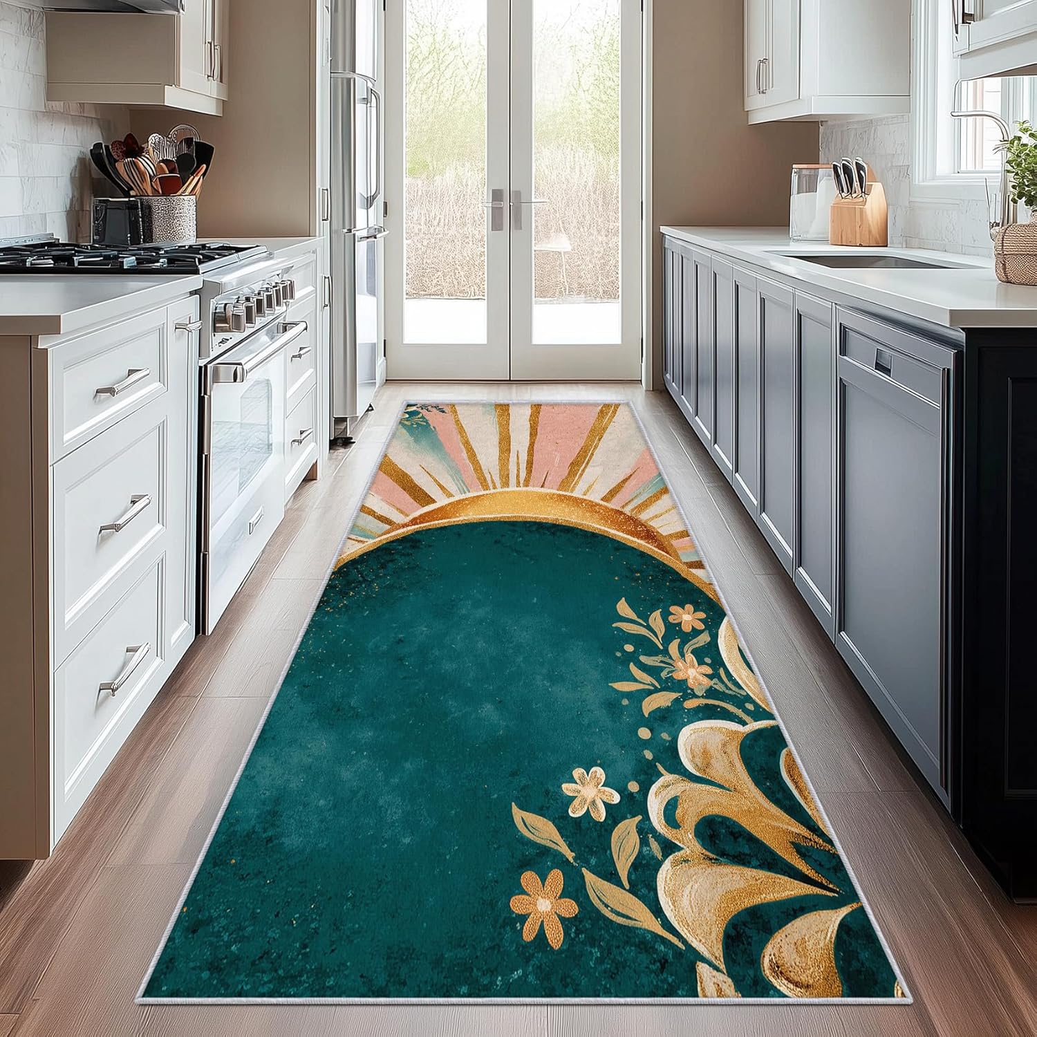 Colorful Sunrise Runner Rug 4x8 Washable Non Slip