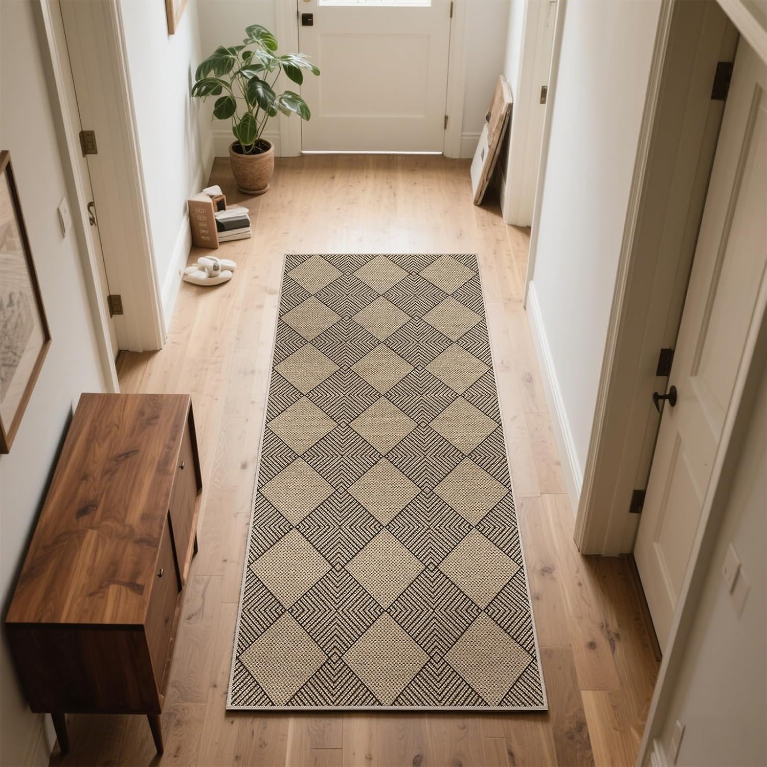 SHACOS Easy Jute 2x5 ft Runner Rug - Brown Plaid
