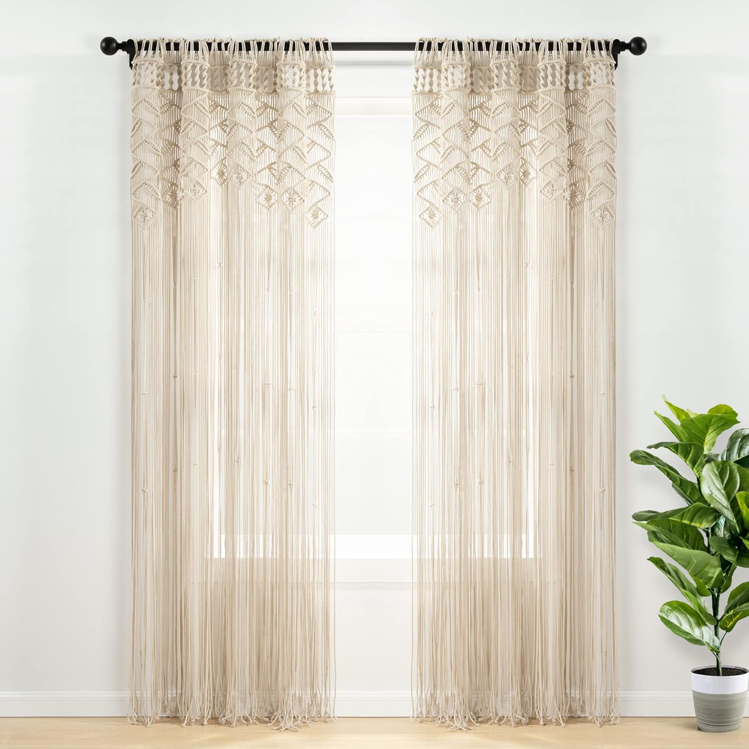 Lush Decor Boho Macrame Leaf Cotton Curtain 84 x 50