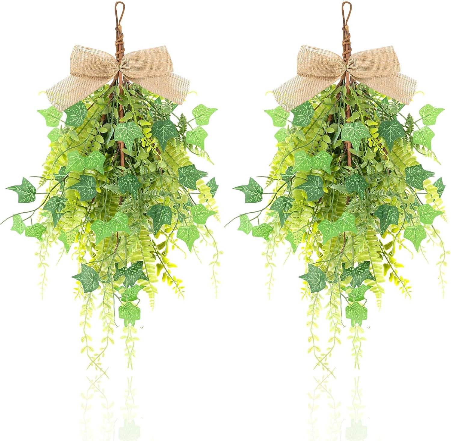 2 Pcs 24 Inch Artificial Green Fern Teardrop Wreath