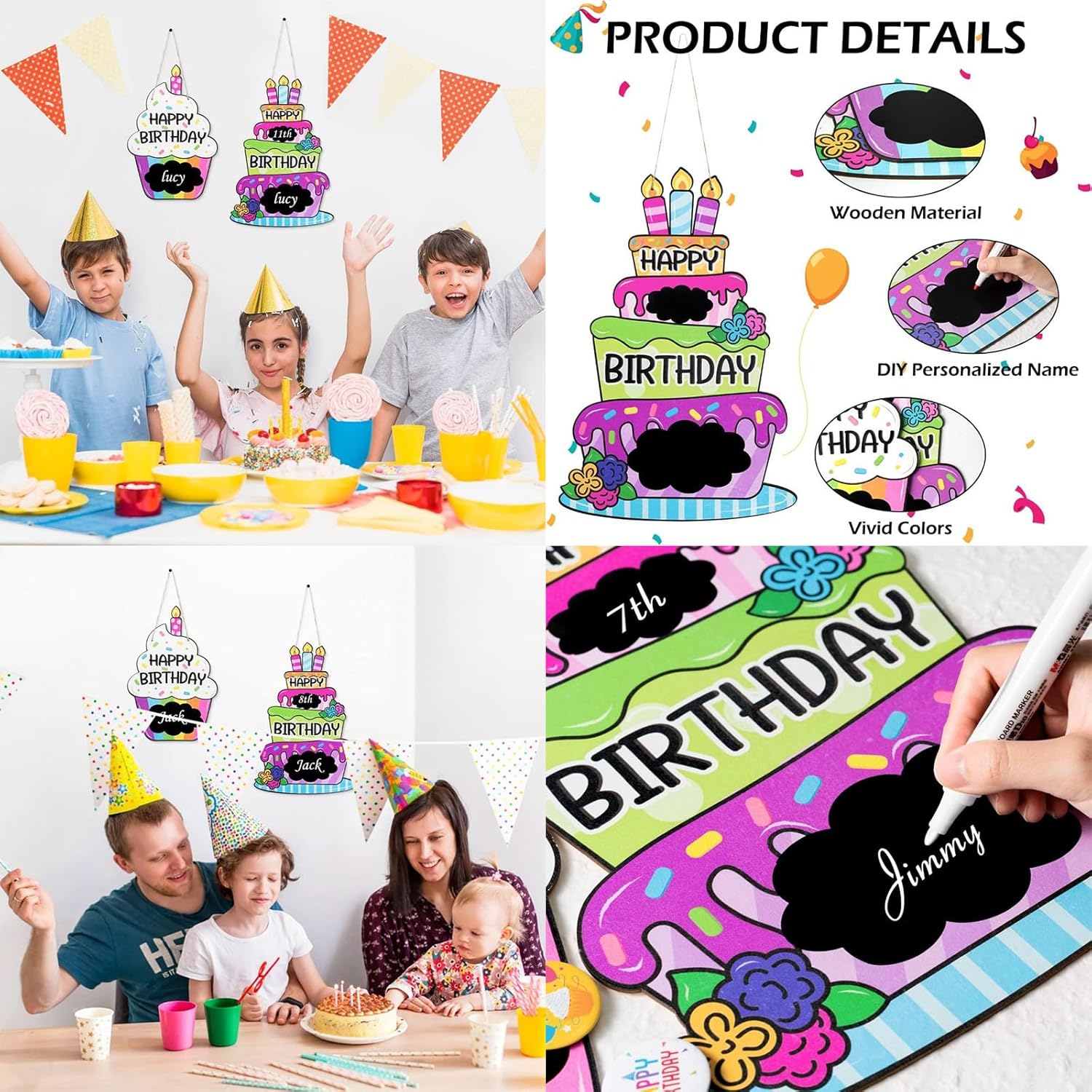 Hobbyme 2pcs Birthday Decorative Pendant Wooden Craft Blackboard Sign