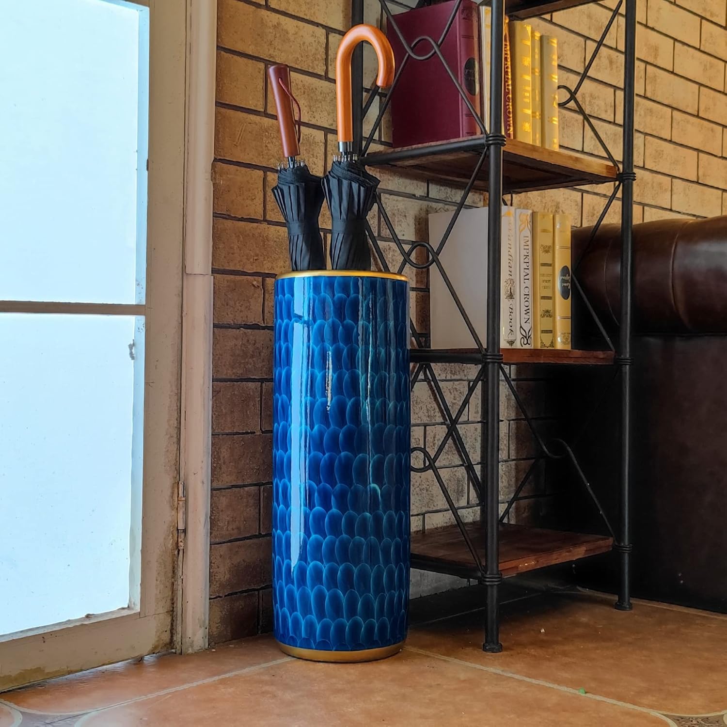 Landchy Peacock Blue Porcelain Umbrella Stand Holder