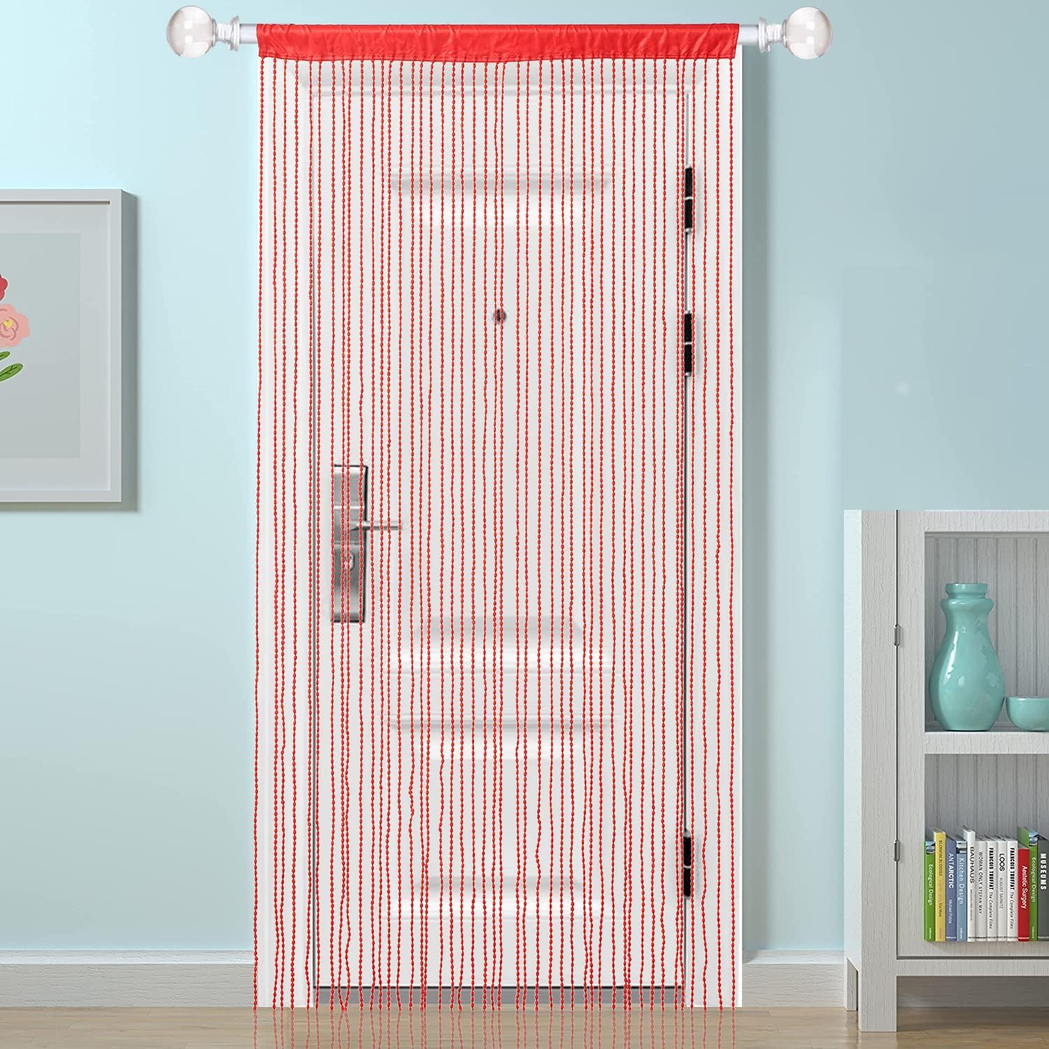 Red Spaghetti String Curtain Panel 100x220cm Doorway Privacy Decor