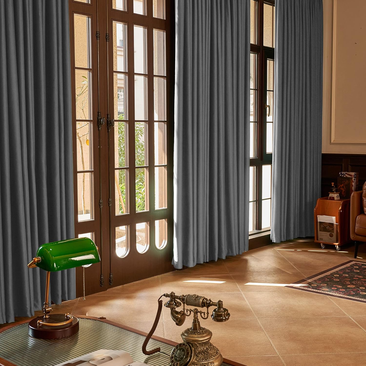HUTO Grey Pinch Pleat Thermal Curtains 96 Inches Long for Living Room
