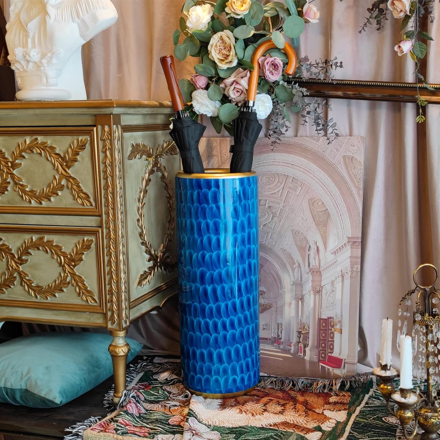 Landchy Peacock Blue Porcelain Umbrella Stand Holder