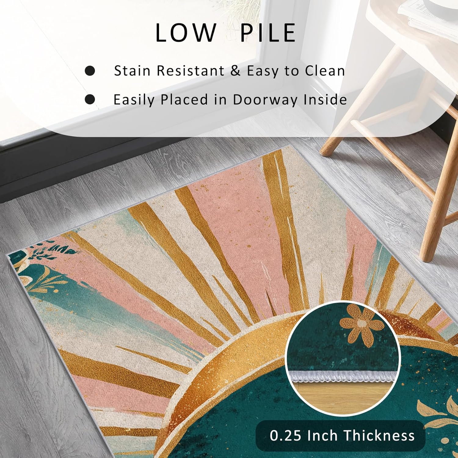 Colorful Sunrise Runner Rug 4x8 Washable Non Slip