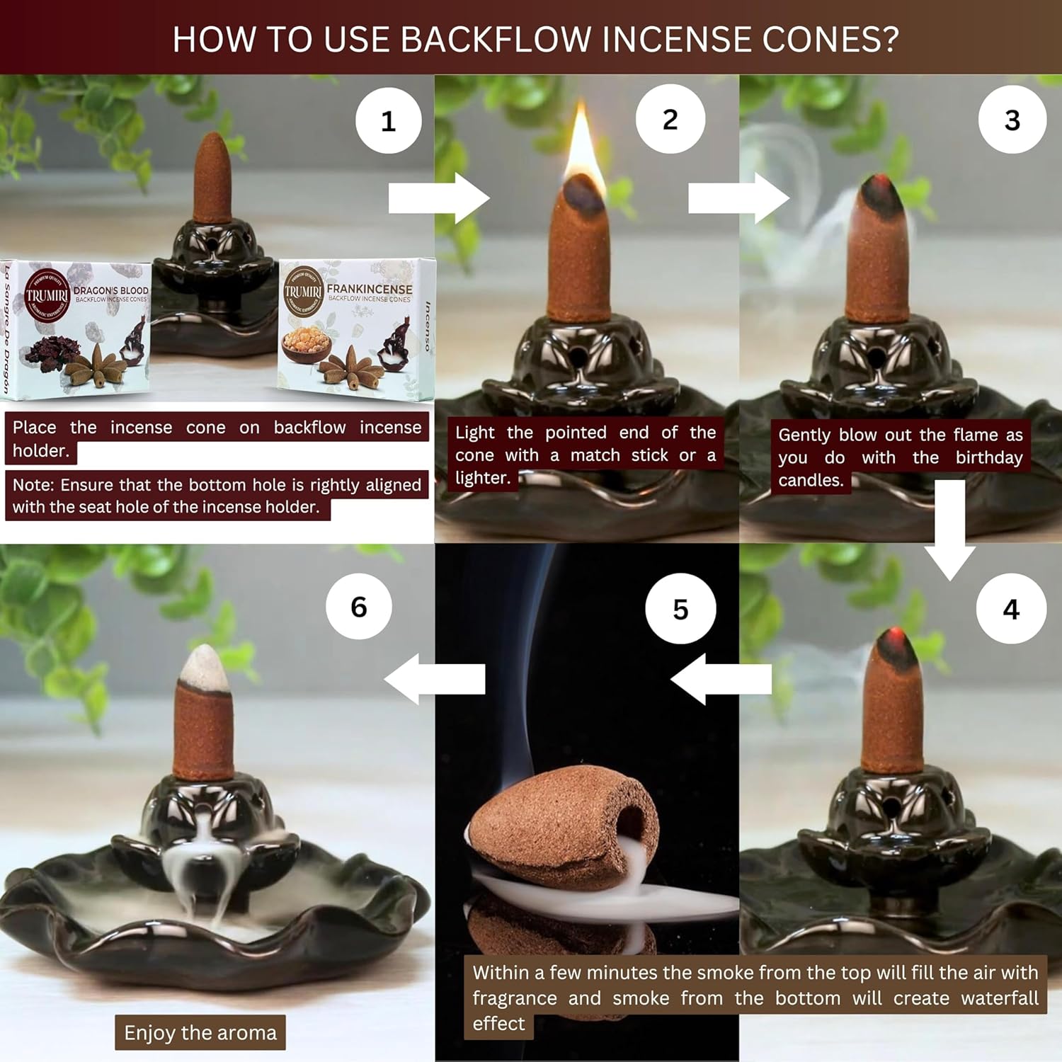 TRUMIRI Backflow Incense Cones - 20 Pack Waterfall