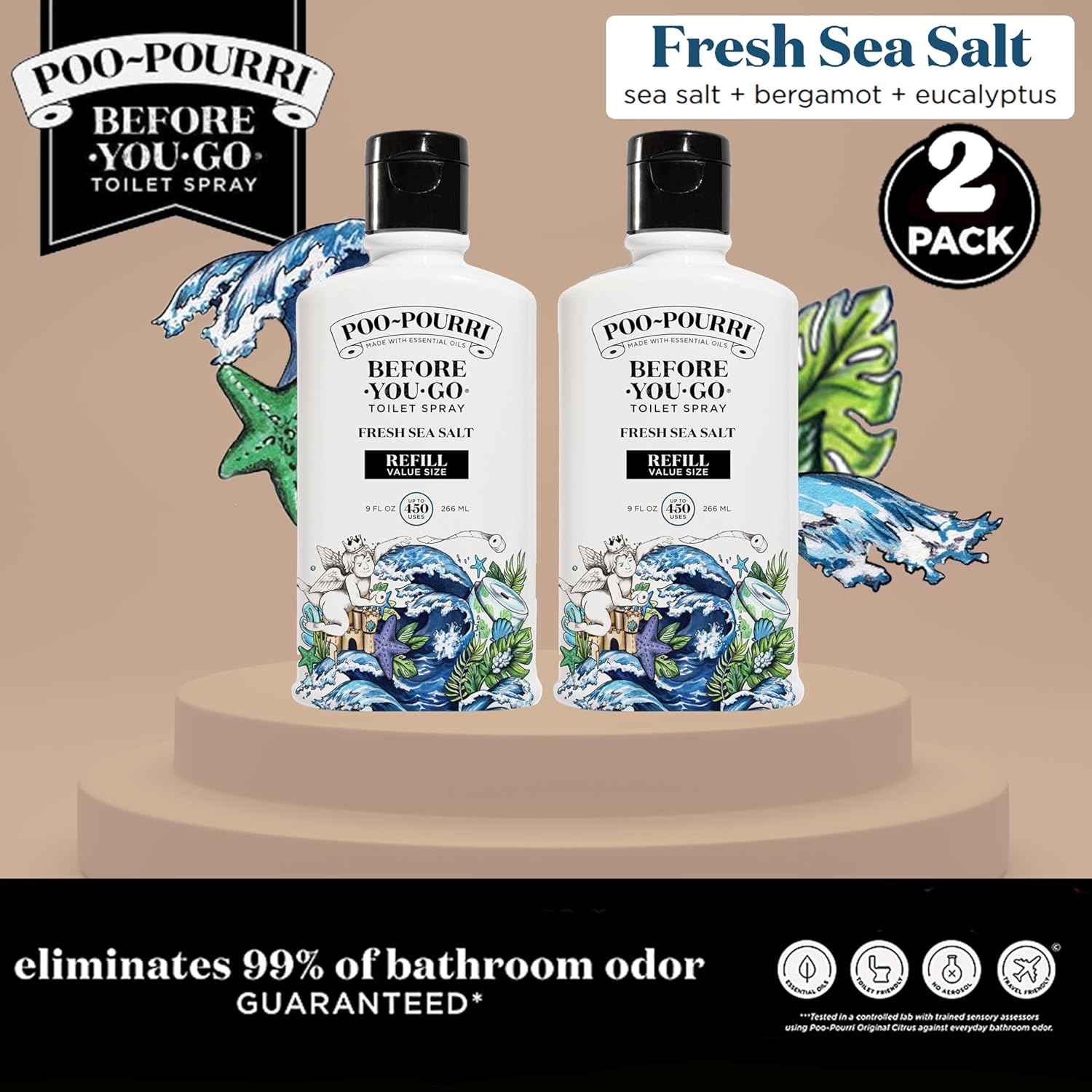 Poo-Pourri Fresh Sea Salt Toilet Spray Refill 9 Fl Oz 2 Pack