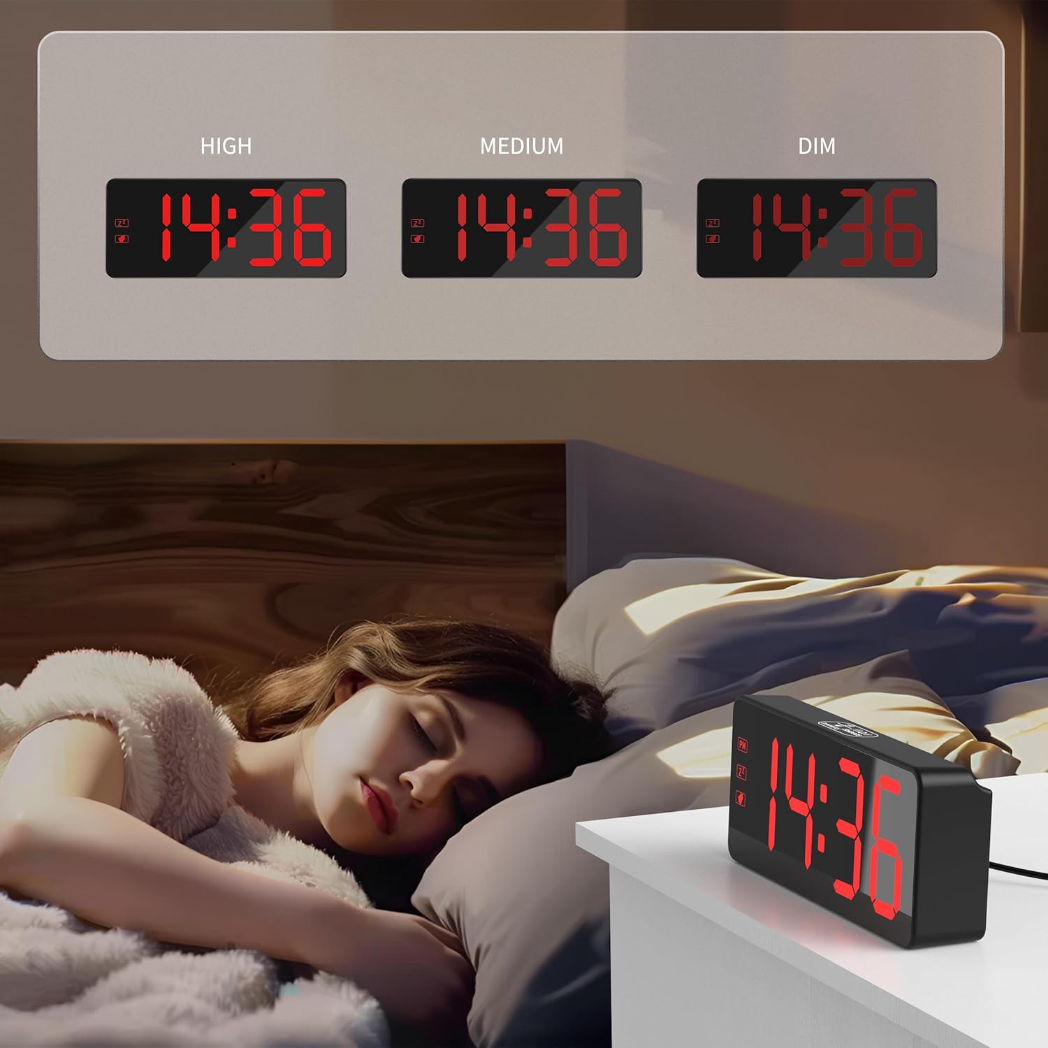 Kwanwa Digital Alarm Clock with Backup Battery and 59 Inch UL-Certified Charger