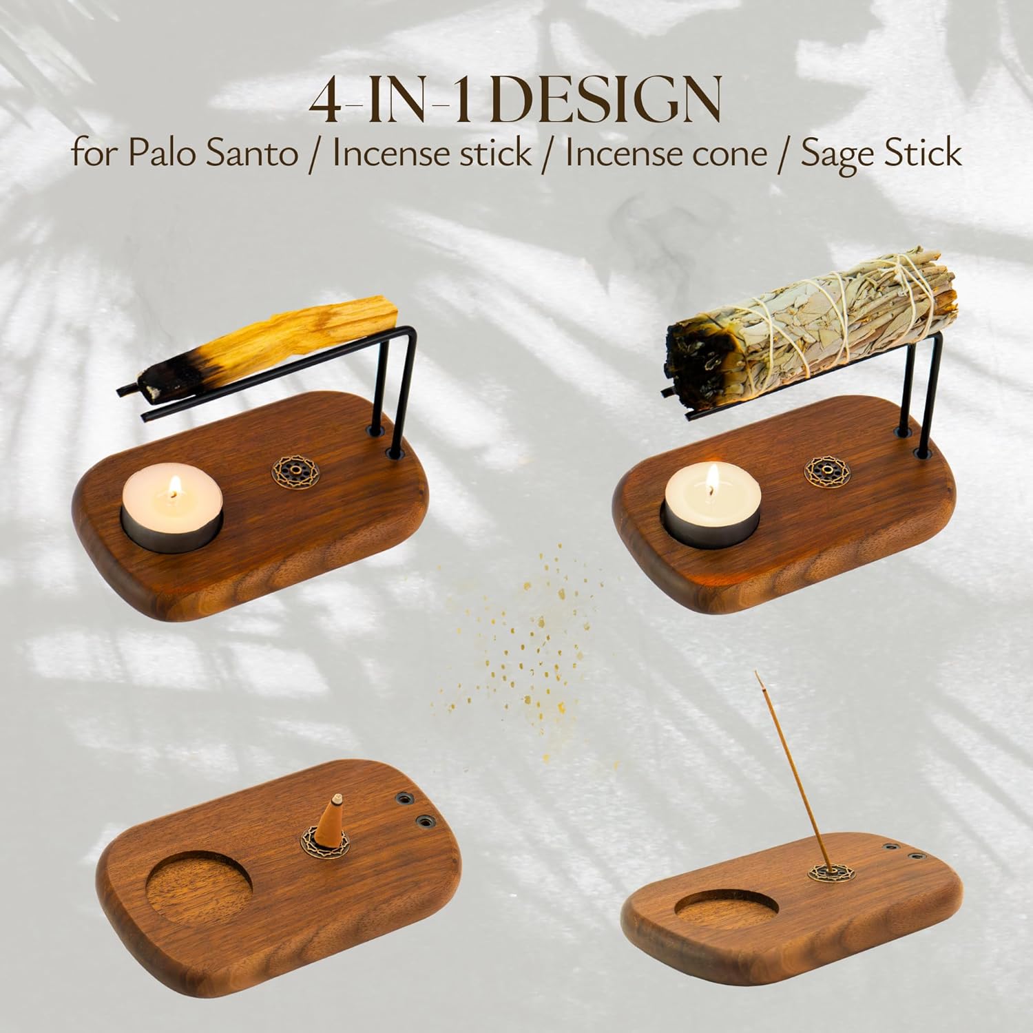 4 in 1 Walnut Wood Palo Santo Holder with Booklet