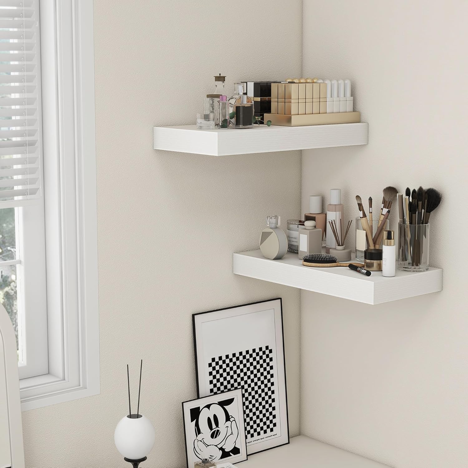 White Floating Shelves Set of 2 24x12 Deep Wood Shelves