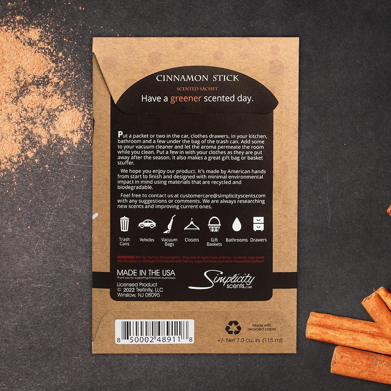 Simplicity Scents Cinnamon Stick Scented Sachets Pack of 6