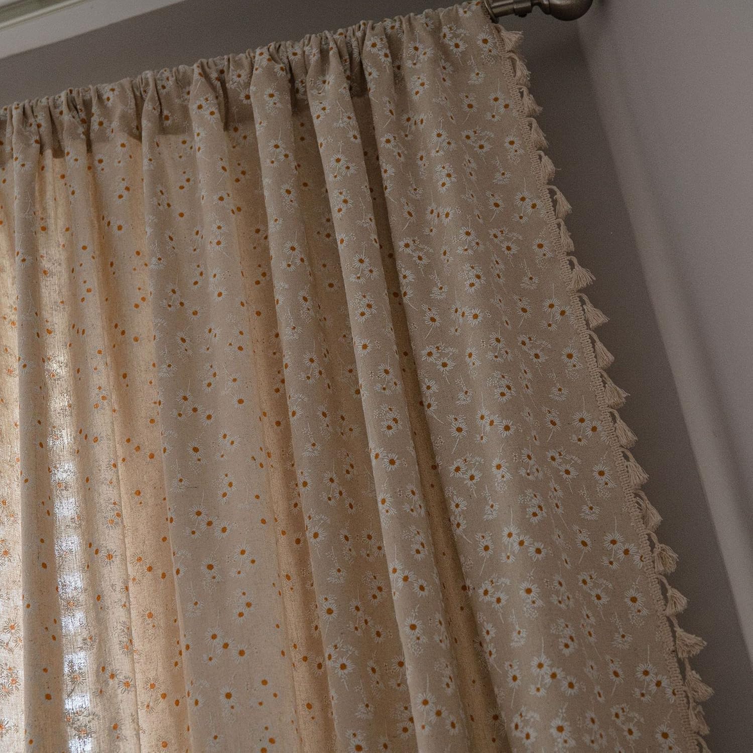 Daisy Boho Curtains for Girls Room Farmhouse Linen Blend Window Drapes