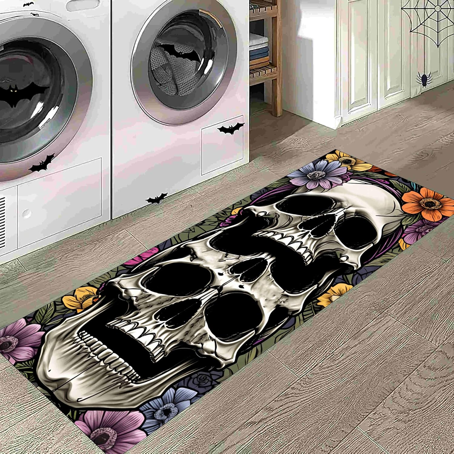 Halloween Ghost Runner Rug with Skull Pumpkin Design