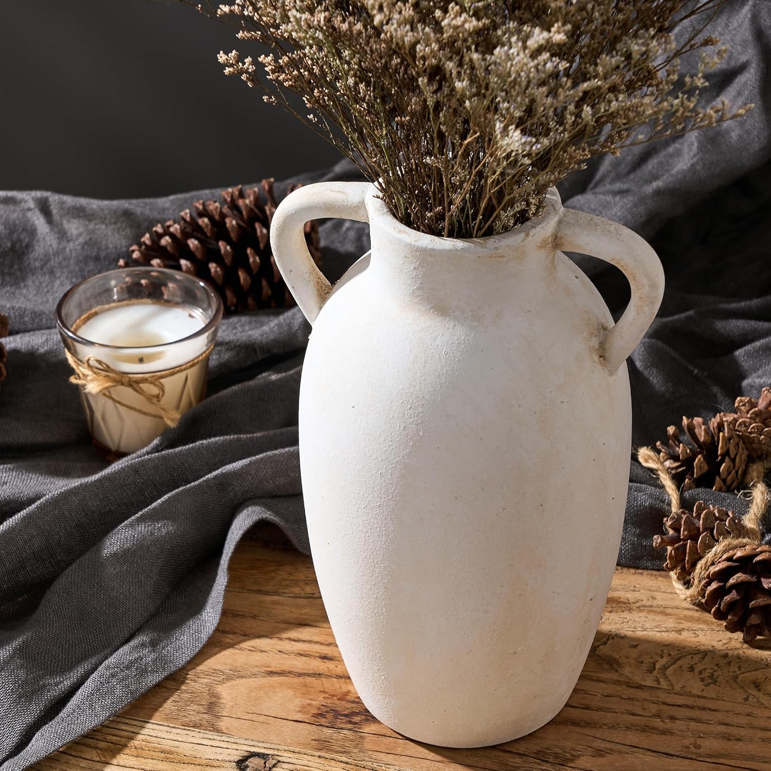 PORCER 984 Inch Ceramic Vase with Handles Boho Decor