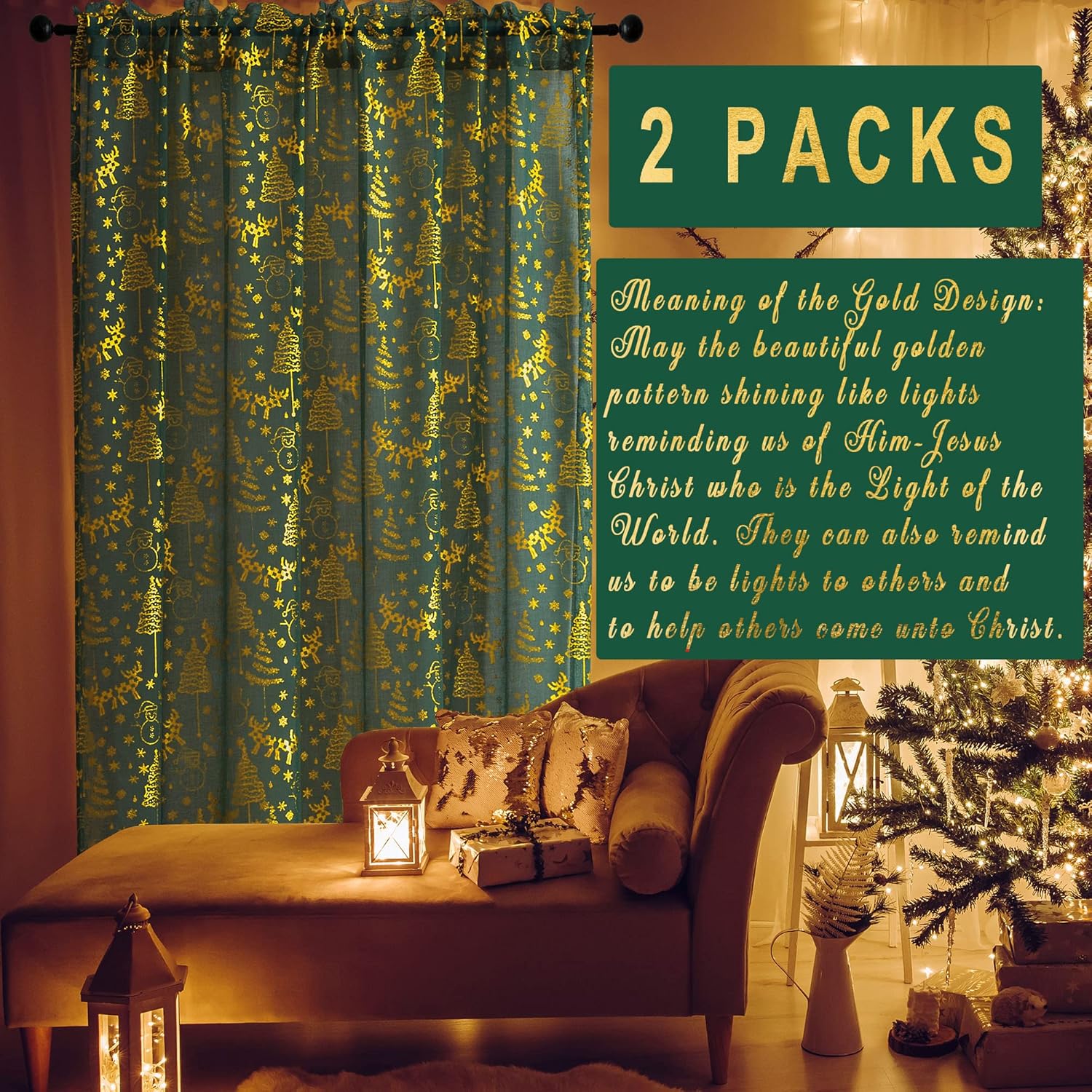 XTMYI 96 Inch 2 Panel Hunter Green Curtains with Lights