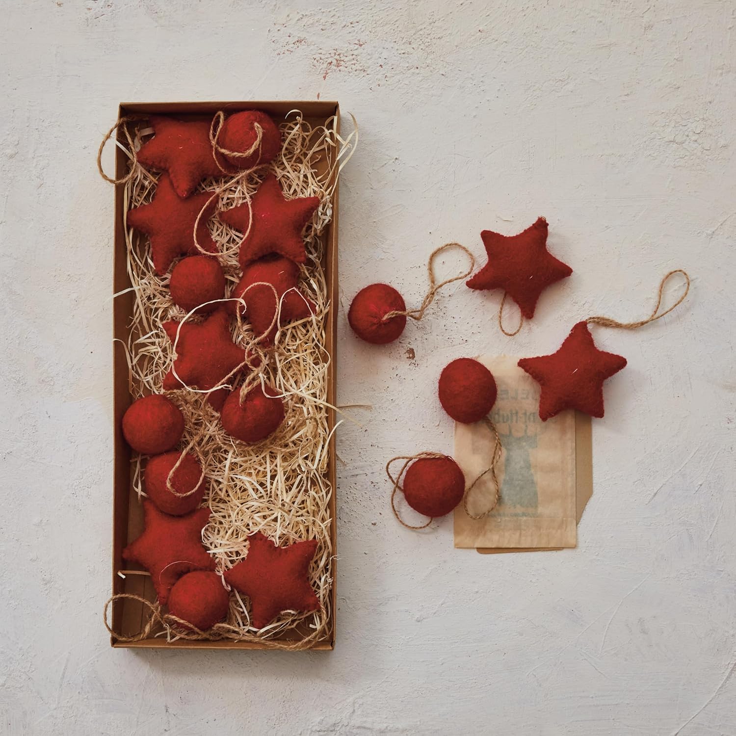 Creative Co Op Red Wool Felt Ball and Star Ornaments Set of 18