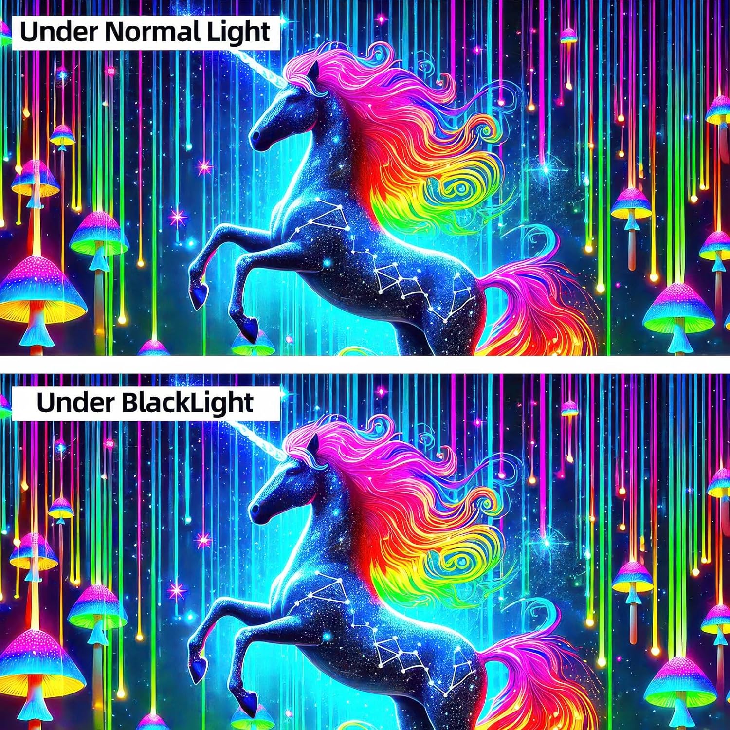 BlissYard UV Reactive Unicorn Wall Tapestry