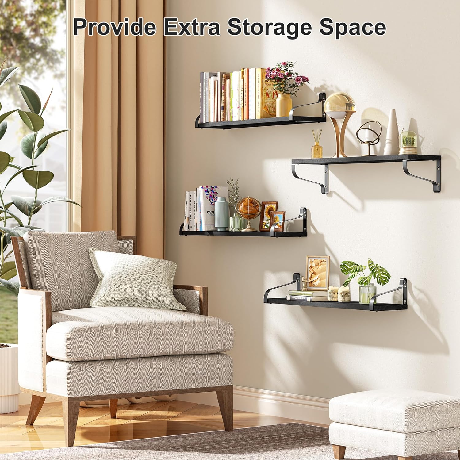 Love-KANKEI Black Floating Shelves Set of 4 for Wall