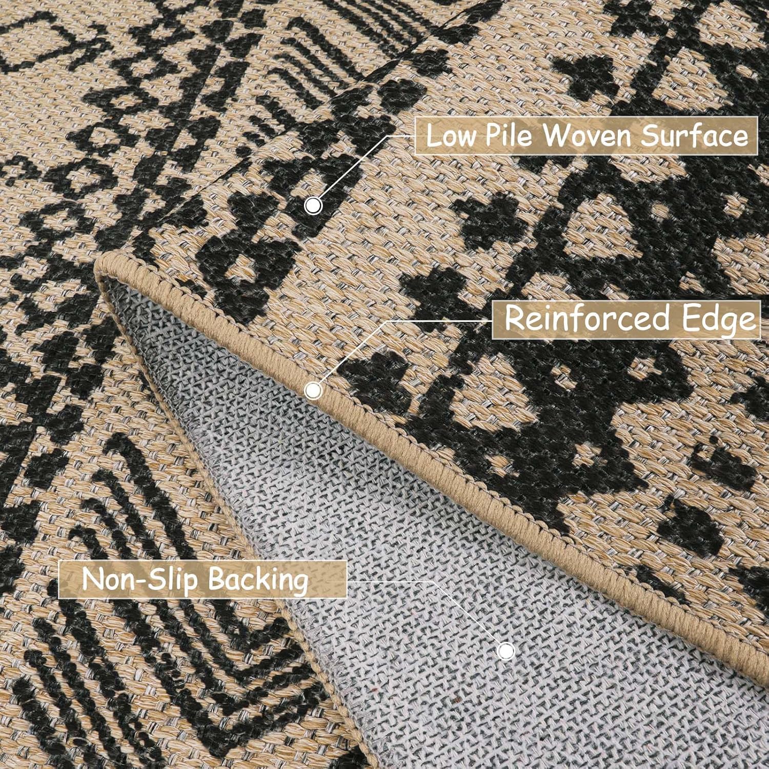 Lahome Boho Jute Black 26x8 Runner Rug
