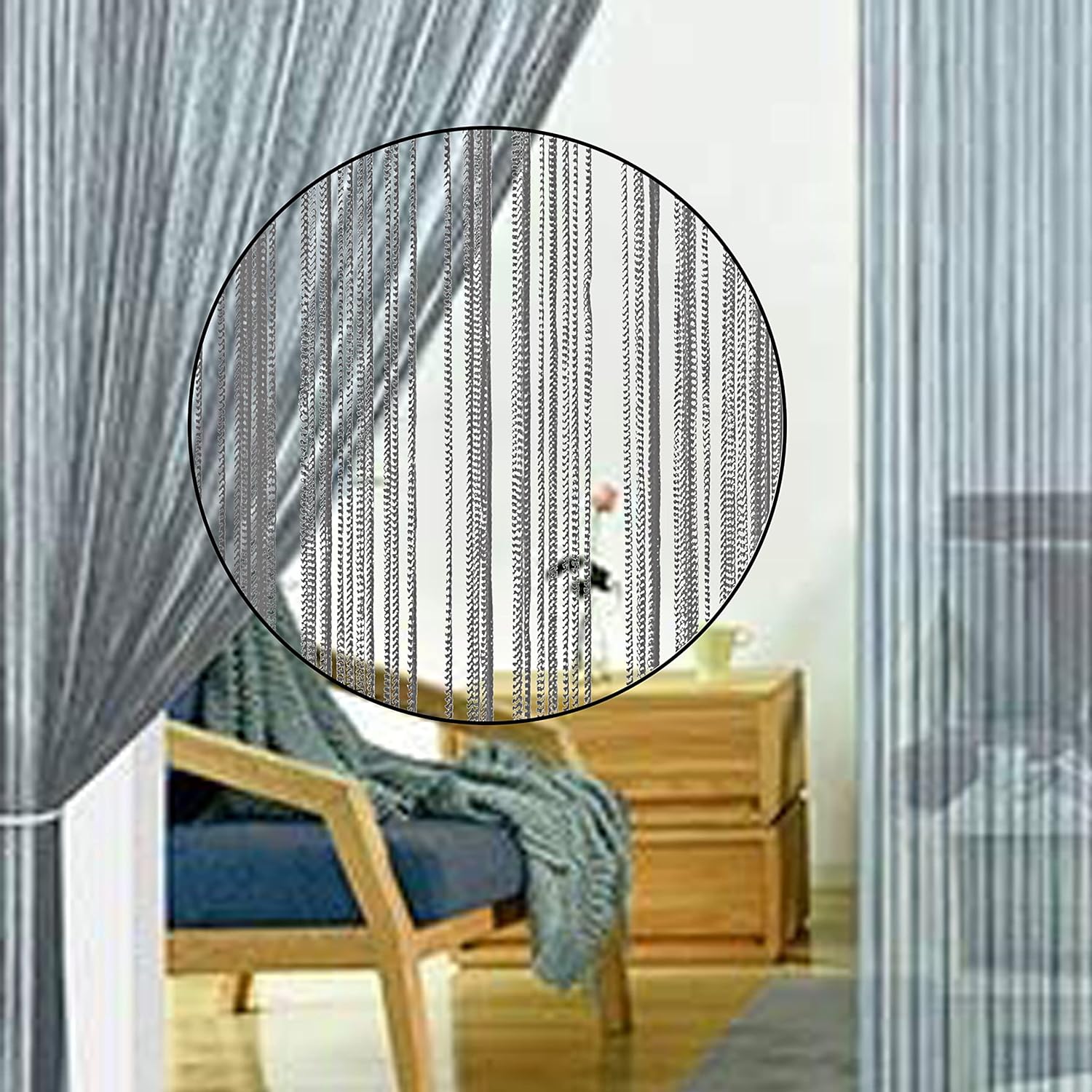 Spaghetti String Curtains Door Privacy Panel Grey