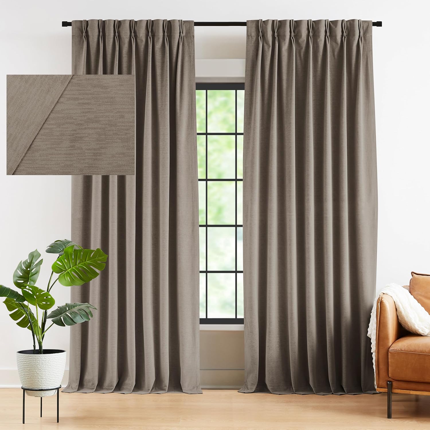 Kayne Studio Tan Velvet Pinch Pleated Curtains 95 Inch