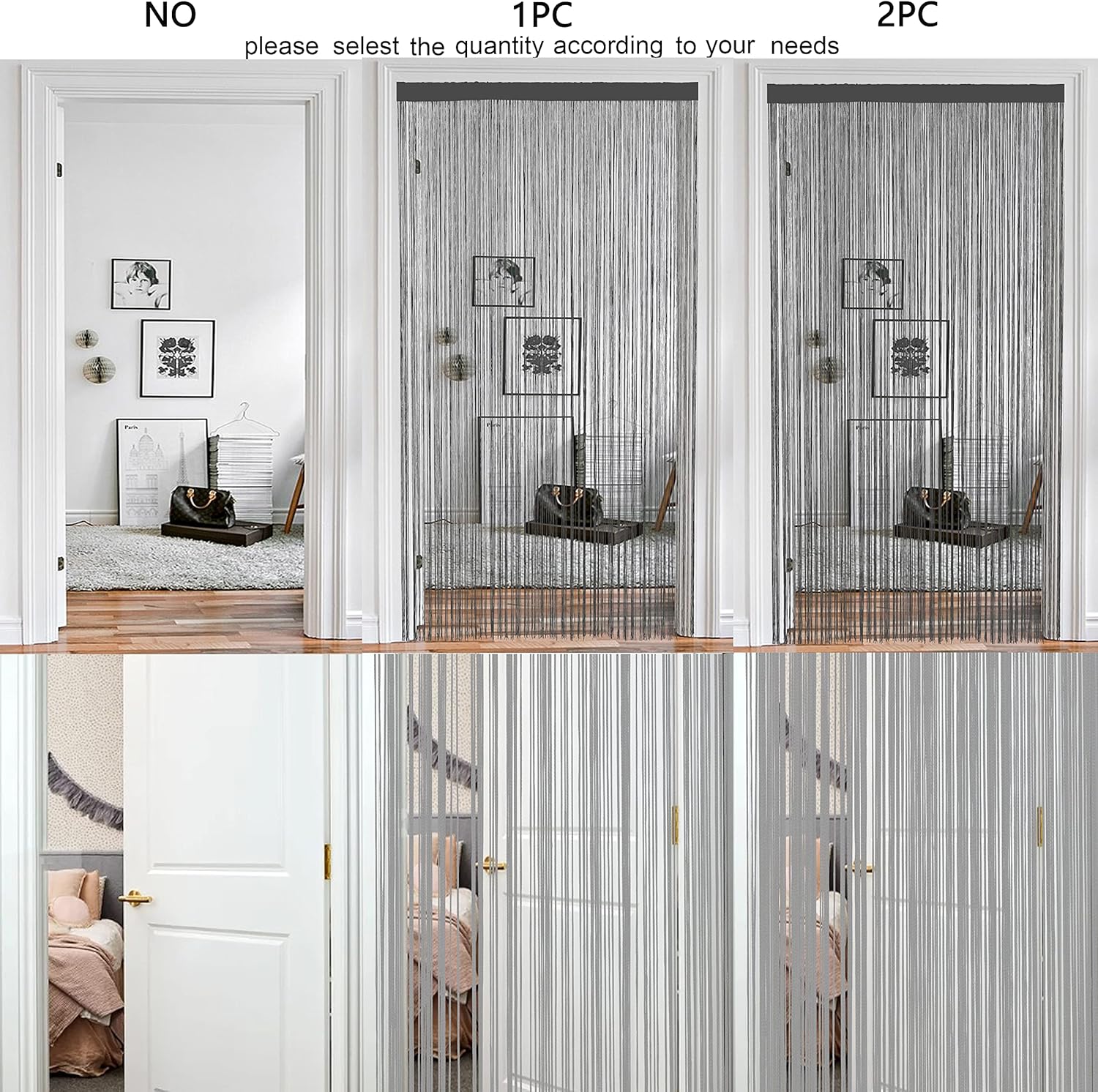 Spaghetti String Curtains Door Privacy Panel Grey