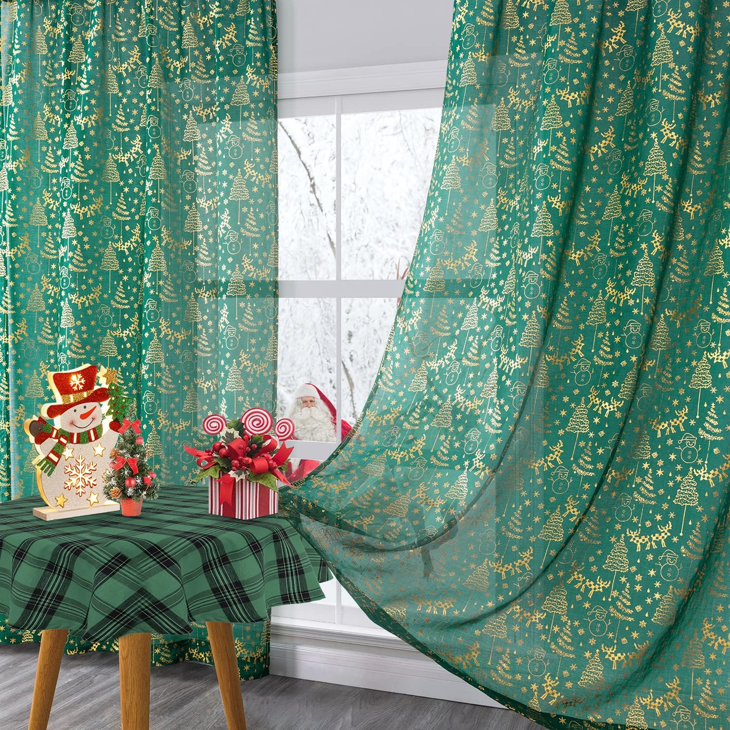 XTMYI 96 Inch 2 Panel Hunter Green Curtains with Lights