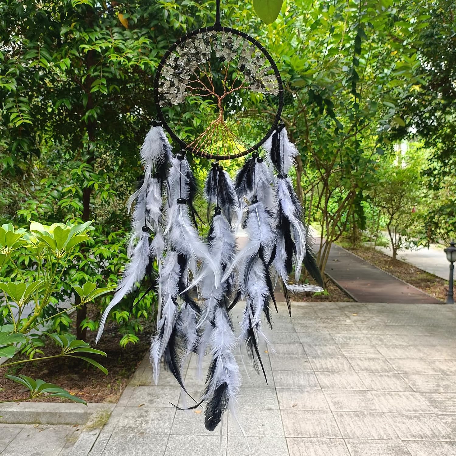 Handmade Dream Catcher Wall Decor with Crystal and Feathers