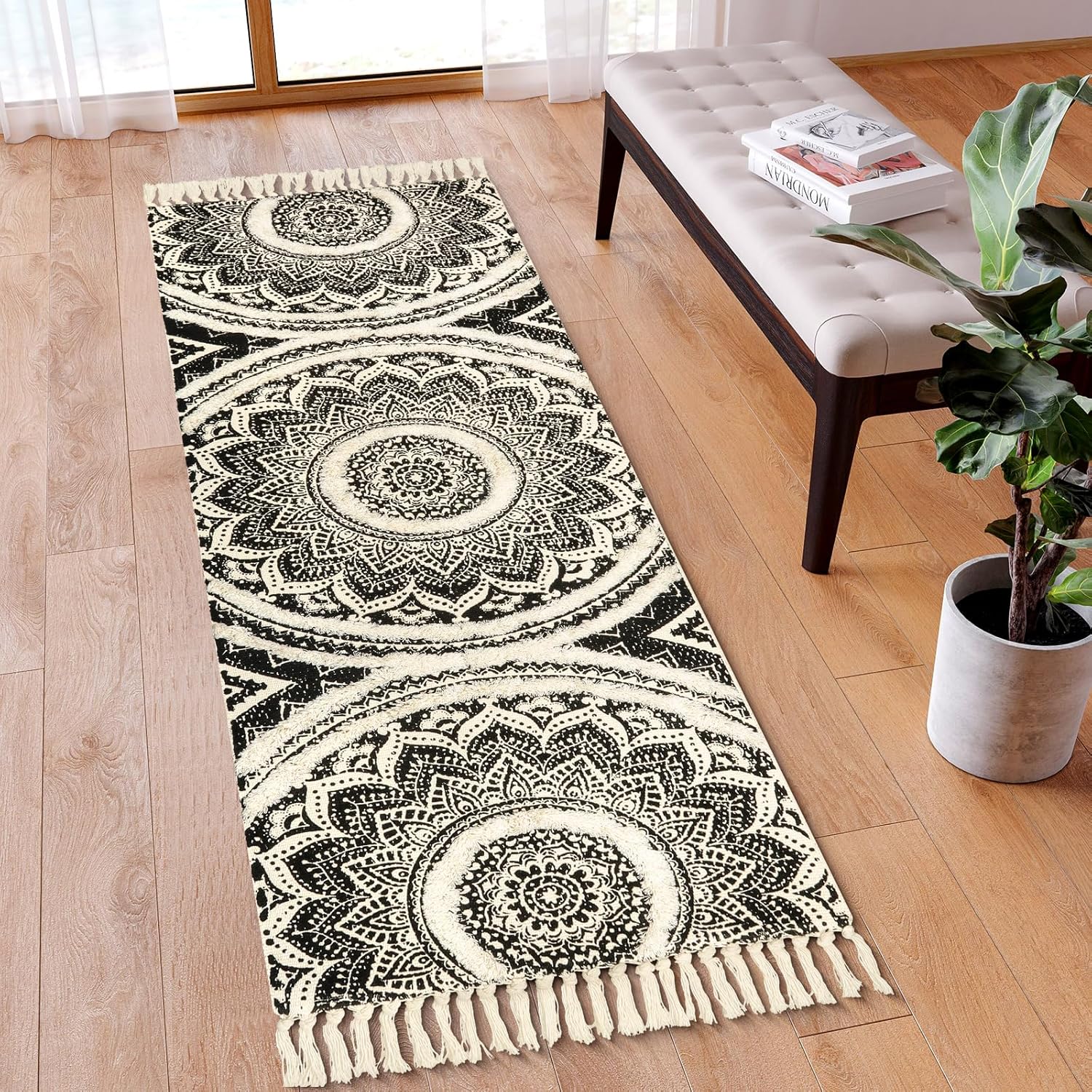 Seavish Boho Runner Rug 2x6 Mandala Pattern Tassels