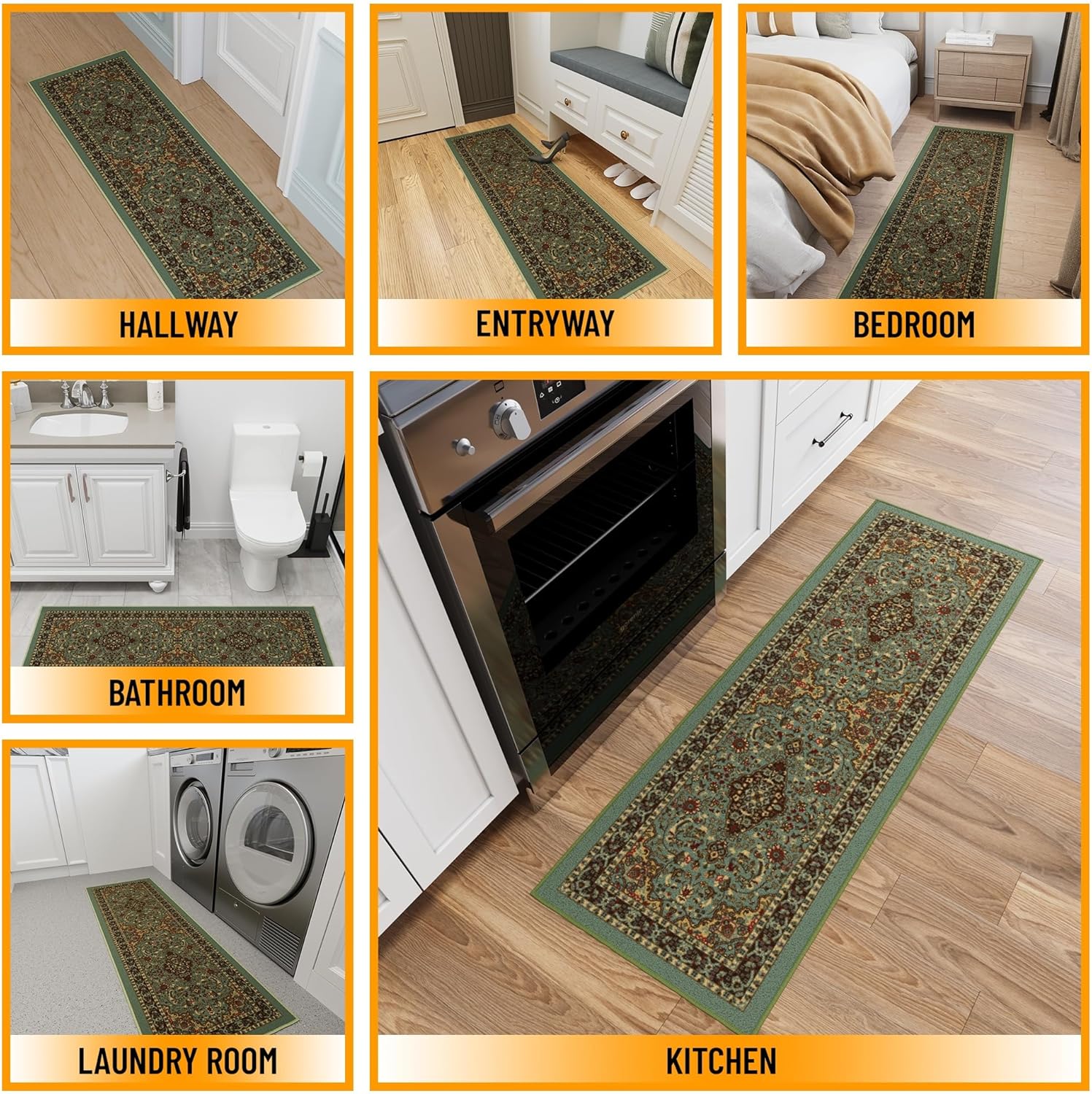 Ottomanson Hallway Runner Rug 20x59 Non Slip Seafoam Green