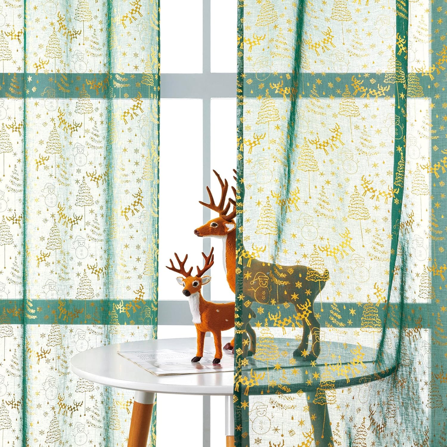 XTMYI 96 Inch 2 Panel Hunter Green Curtains with Lights
