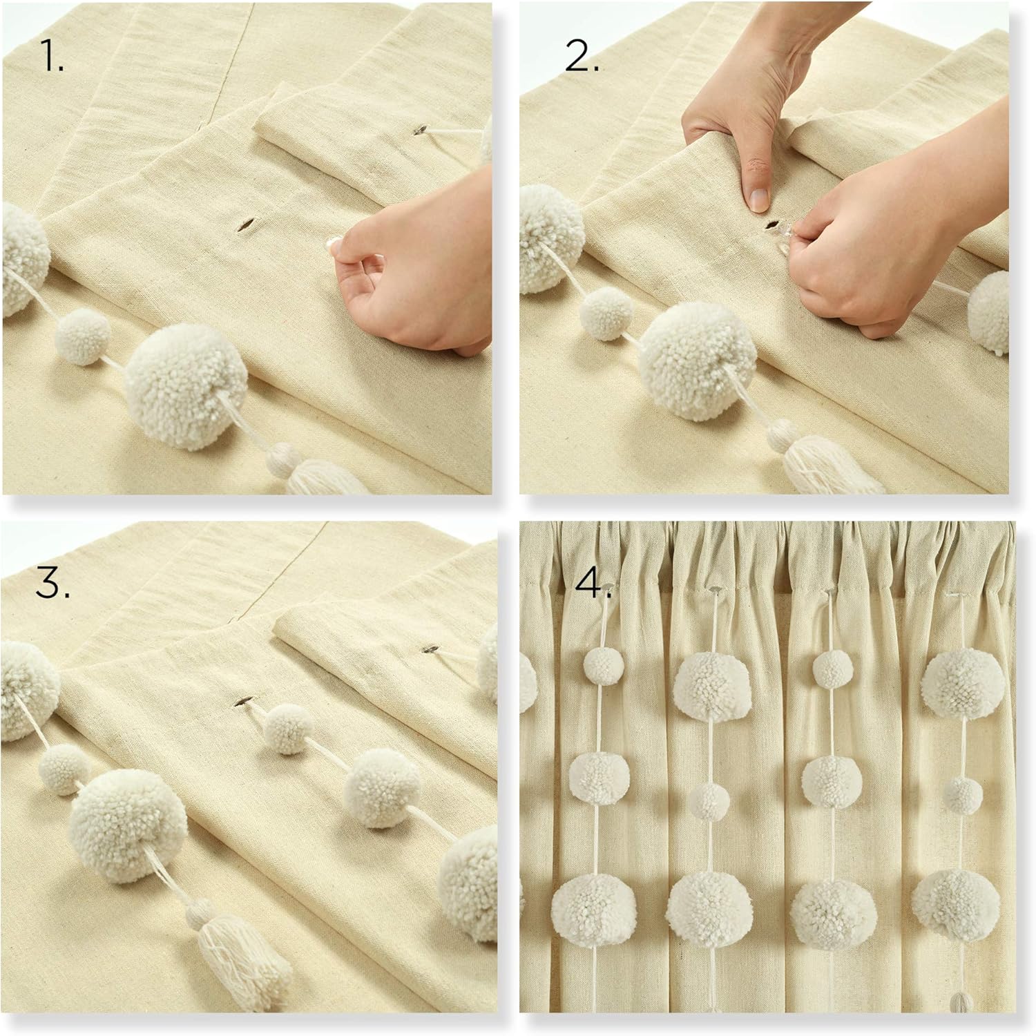 Lush Decor Boho Pom Pom Tassel Linen Curtain Panel