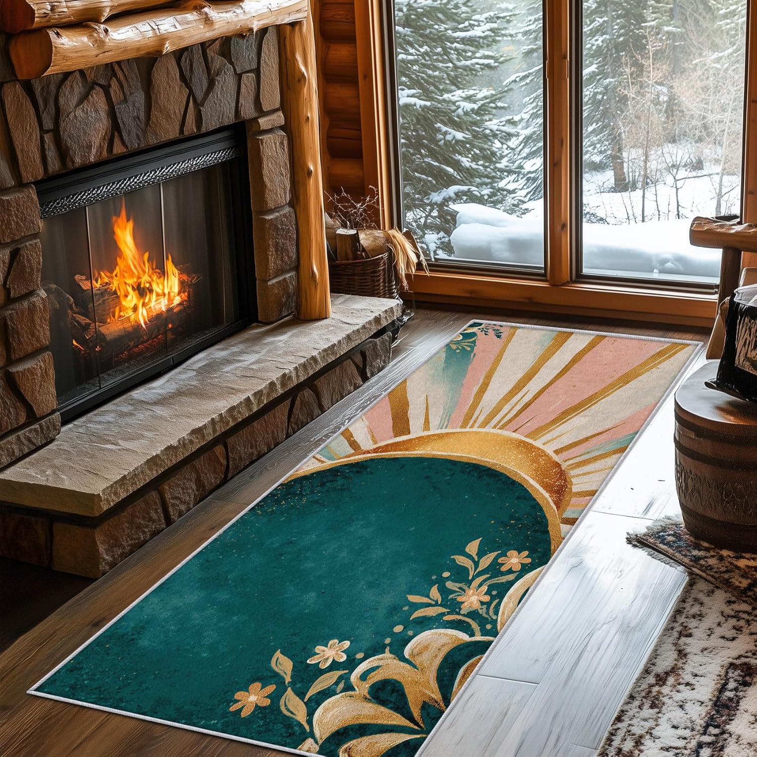 Colorful Sunrise Runner Rug 4x8 Washable Non Slip