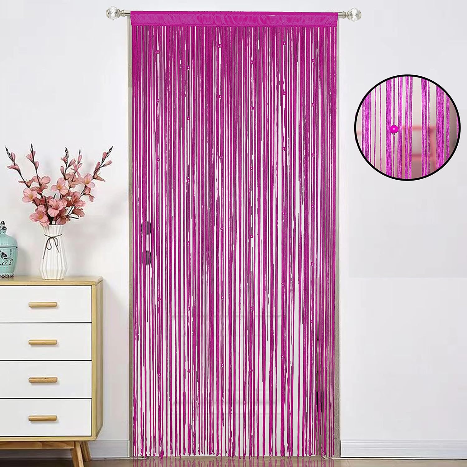 Beaded Curtain Door Decor with Rose Design
